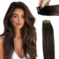 Moresoo Clip in Hair Extensions Real Human Hair Genius Balayage Dark Brown to Medium Brown Seamless Clip in Hair Extensions Real Human Hair 18 inch 120G 7Pcs