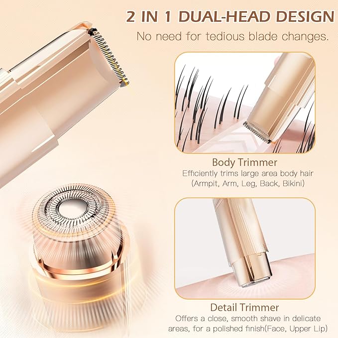 Bikini Trimmer for Women, 2 in 1 Dual-Head Electric Razors for Women Pubic Hair, Wet/Dry Use Body Hair Trimmer and Face Shaver with Display, Rechargeable Hair Removal for Bikini Legs Face Underarm Arm