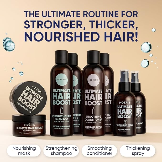 Moerie Volumizing Shampoo and Conditioner for Hair Loss - Thickening Products with Ingredients of Natural Origin - Over 100 Active Ingredients for Thick, Long, Luscious Hair, 2 X 8.45 Fl Oz