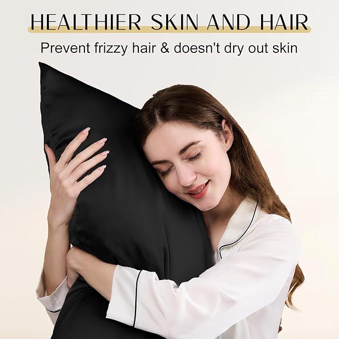ZIMASILK Upgraded 100% 6A Grade Pure Mulberry Silk Pillowcase for Hair and Skin Silk Pillow Cases with Reinforced Hidden Zipper, More Soft & Durable, Gift Box (Standard 20"x26" Black)