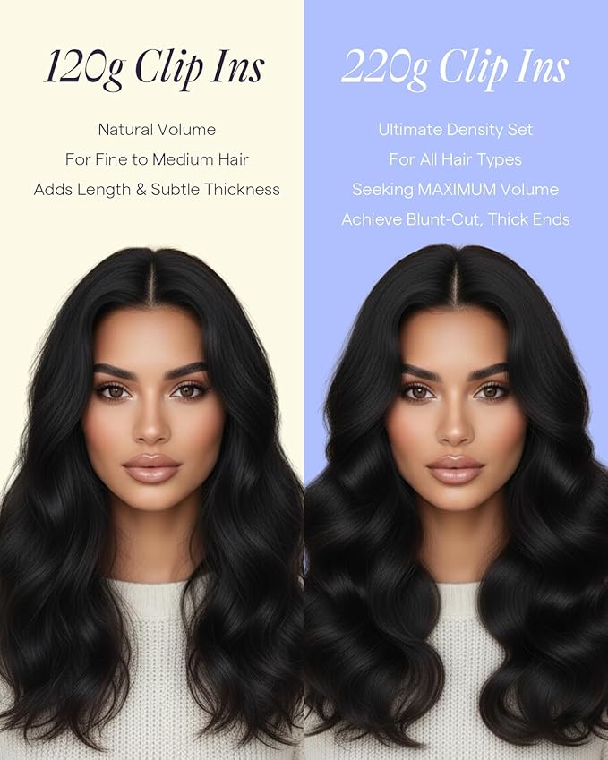Full Shine Black Extensions Clip in 220 G 24 Inch Long Black Hair Extensions Clip in Human Hair for Length 7 Pcs