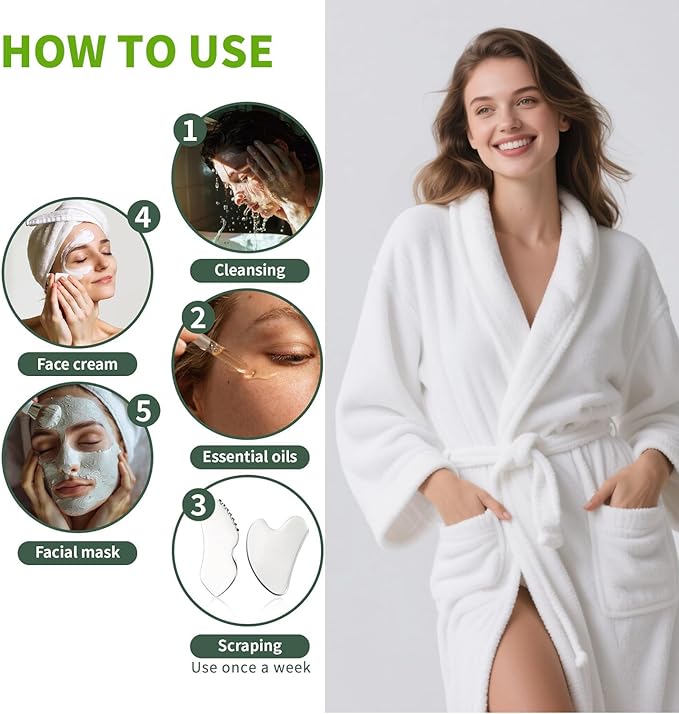 ANNROS 2Pcs Stainless Steel Gua Sha Facial Tools, GuaSha Set for Face Neck, Natural Skin Care，Perfect GuaSha Set for Skincare and Rituals and Travel-Friendly, Gift for Women