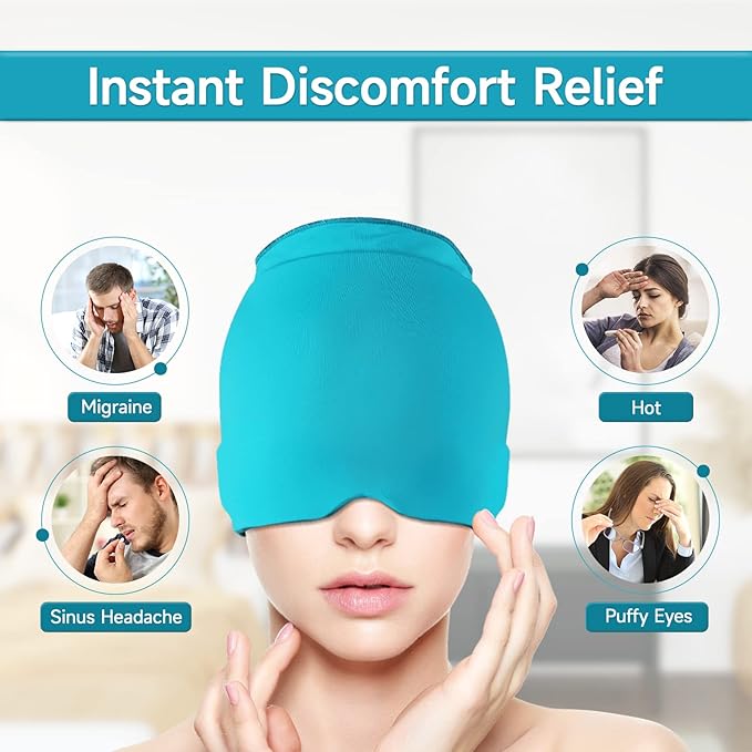 Ice Cap Migraine Relief - Snugly Fit Ice Pack Hat with Gel for Headache Therapy (Green)