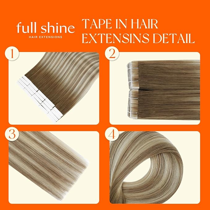 Full Shine Injection Invisible Tape in Hair Extensions 16 Inch Color Dark Brown 3 Fading to 8 and 22 Blonde Intact Machine Remy Tape in Human Hair Extensions Straight Skin Weft 20 Pcs 40 Grams
