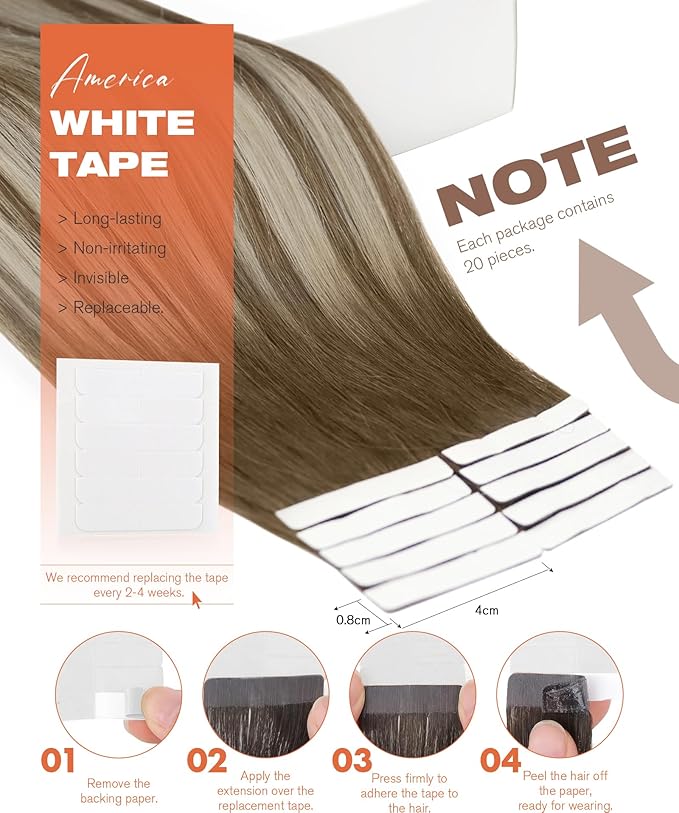 Sunny Hair Tape in Hair Extensions Real Human Hair Invisible Remy Hair Extensions Tape ins for Women Medium Brown Root to Platinum Blonde Balayage 24 inch 20Pcs 50G