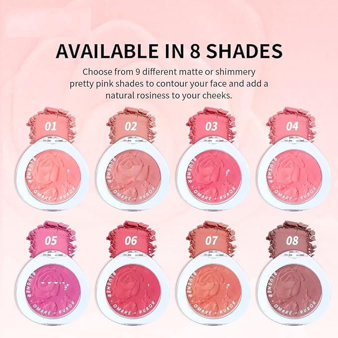 MAEPEOR Matte Face Blush 8 Colors Lightweight Natural Look Face Blush Long-Lasting and Highly Pigmented Powder Blush for Cheeks (Color 04)
