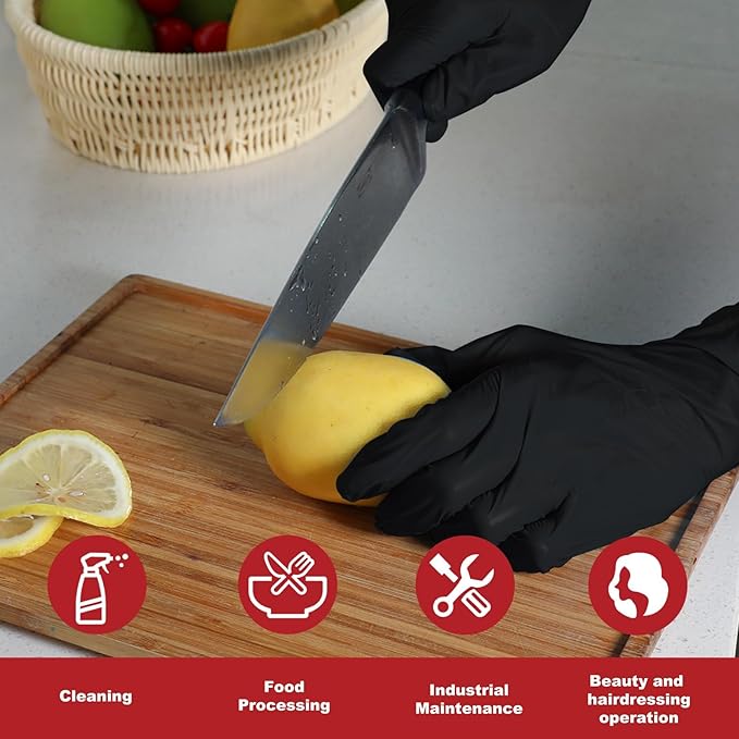 Disposable Gloves Small, Nitrile and Vinyl Blend Material Gloves, Latex Free 4 Mil 200 Pc Food Grade Glove for Cleaning, Food Prep, Hair Dye, Tattoo, Black