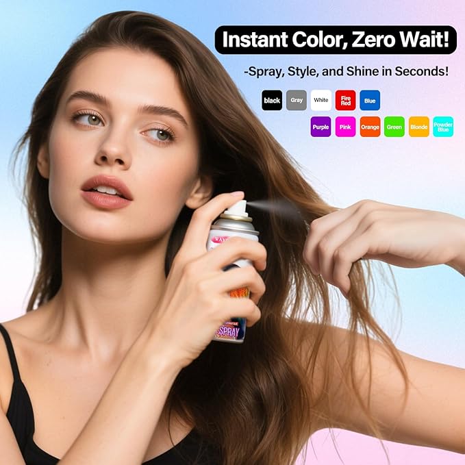 Temporary Hair Color Spray For Women Kids Men, Washable Temporary Hair Dye Spray One Day Hair Color Wax Non-Sticky For Cosplay Party DIY, Christmas Party, Halloween Crazy Hair Day (Black, 4.06 oz)