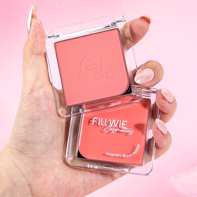 Blush Palette Duo – Cream & Powder Blush Set in Pink, Long-Wearing & Moisturizing, Easy to Blend,Radiant Coverage for Cheeks, Eyes & Lips, Magnetic Makeup Palette Compatible (2-Pack, Coral Kiss)