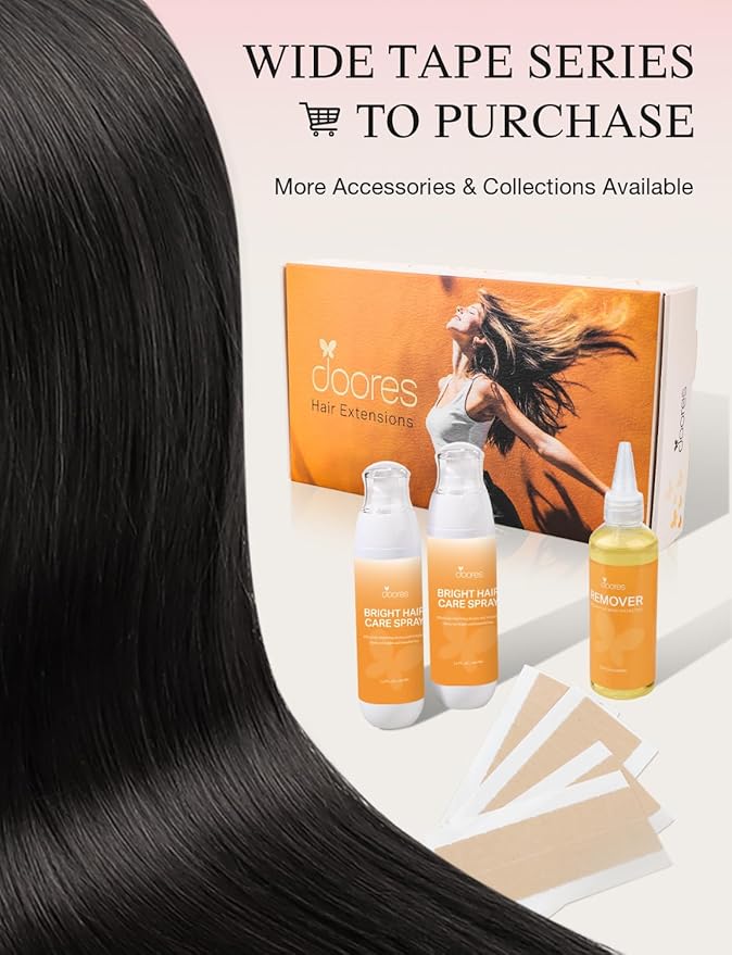 DOORES Invisi Edge Tape in Wide Hair Extensions Human Hair, Natural Black 4PCS Injection Tape ins 20g 24 Inch, Virgin Human 3 Inch Wide Injected Extensions Invisible