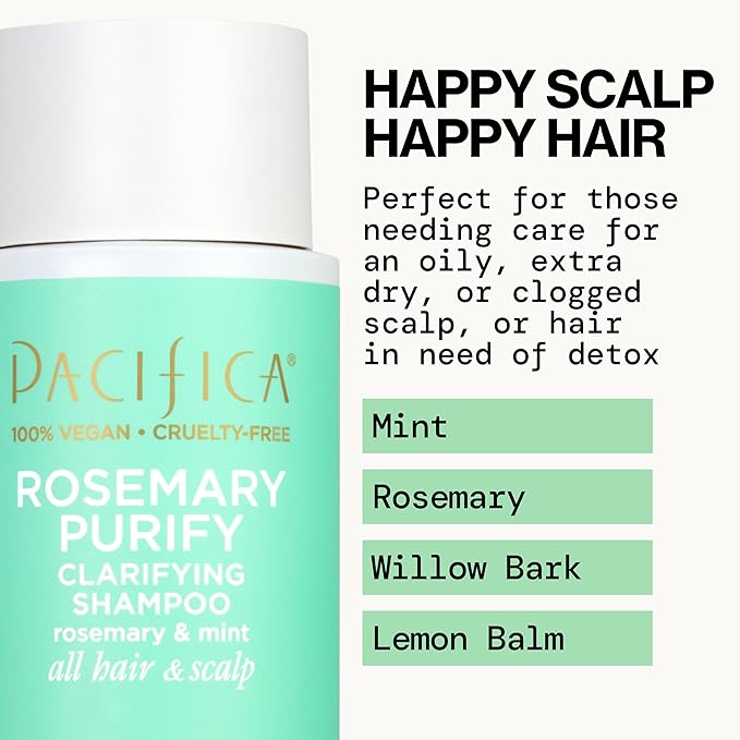 Pacifica Shampoo & Conditioner Set – Rosemary Purify Invigorating Set with Cooling Mint for Clarifying and Detoxing, Sulfate-Free, Vegan & Cruelty-Free, 12 oz & 8 oz (Set of 2)