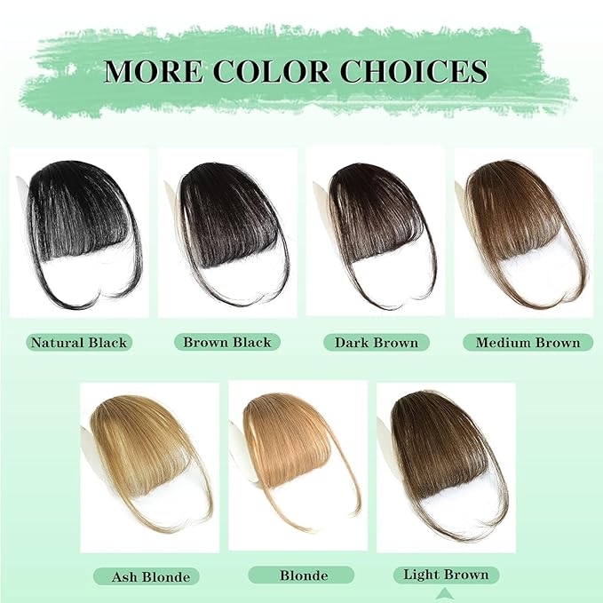 NAYOO Bangs Hair Clip - Light Brown Fake Bangs 100% Real Human Hair Extensions Wispy Bangs for Women Fringe with Temples Hairpieces Curved Bangs for Daily Wear(Light Brown, Wispy Bangs)