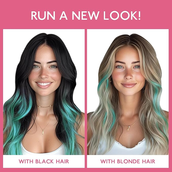 WENNALIFE Teal Green Clip in Hair Extensions Real Human Hair 35g 6pcs 14 Inch Colored Hair Extensions for Kids Women Colorful Hair Pieces Pop-up Style Straight Extensiones De Cabello Humano Con Clip