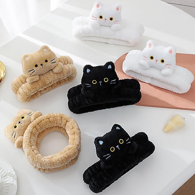 9PCS Cute Cat Ears Spa Headband for Washing Face Makeup Skincare Headband with Wrist Bands, Sleepover Party Supplies for Women/Teen Girl Trendy Stuff Present (9PCS 3D cat)