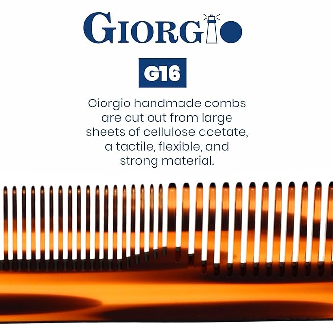 Giorgio G16 Fine Tooth and Wide Tooth Detangler Comb - Hair Comb for Men and for Women, Hair Styling Barber Comb, Beard and Mustache Combs for Men - Saw Cut and Handmade (Tortoiseshell)