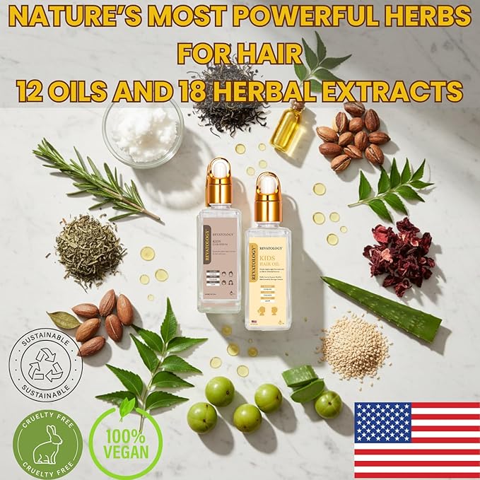 REVATOLOGY Kids & Baby Hair Growth System - Kids Hair Serum+Hair Oil Bundle (Made in USA) Natural, Chemical-Free, Nourishes, Strengthens & Promotes Healthy Growth – Safe Daily Formula for Boys & Girls