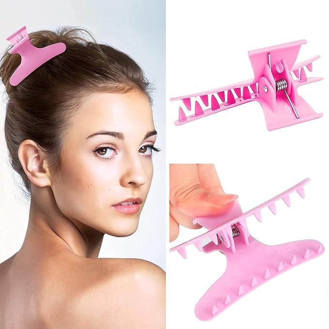Ondder 24 Pcs Pink Butterfly Hair Clamps and Claw Clips for Styling, Sectioning, Cutting, Coloring - Pro Salon Hairdressing Tool Accessories for Women Girls