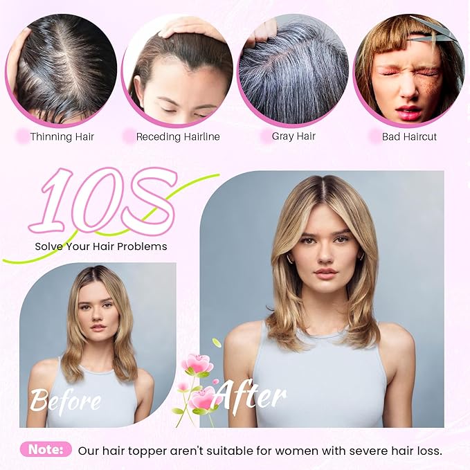 YAMI Hair Toppers for Women Fluffy Human Hair Topper 10inch Handmade Swiss Base Hairpieces 360° Cover Hairloss (Dark Brown)