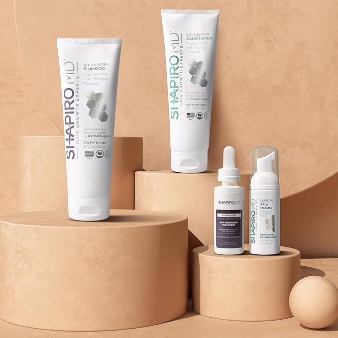 Shapiro MD Hair Growth Experts Men's Regrowth Kit Plus: Shampoo, Conditioner, 5% Minoxidil, Leave-In Foam, Complete Anti Hair Loss and Thinning Hair Solution for Men, 1 Month Supply