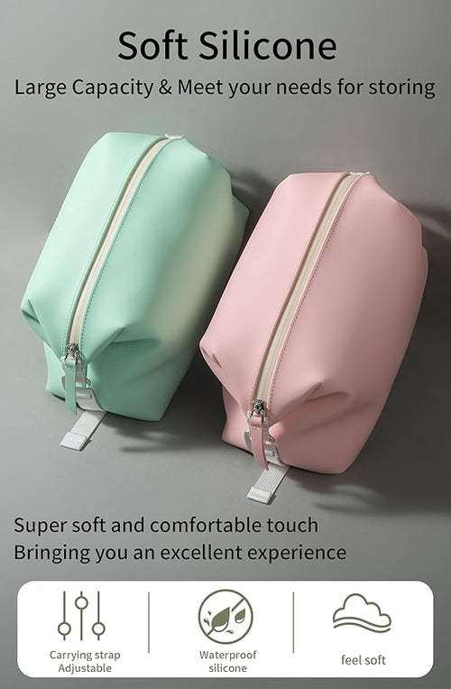 6"x 9.84" 4.5L Large Silicone Toiletry Bag,Waterproof Leakproof Foldable Travel Organizer,Dopp Kit Alternative for Men & Women,Turquoise Blue