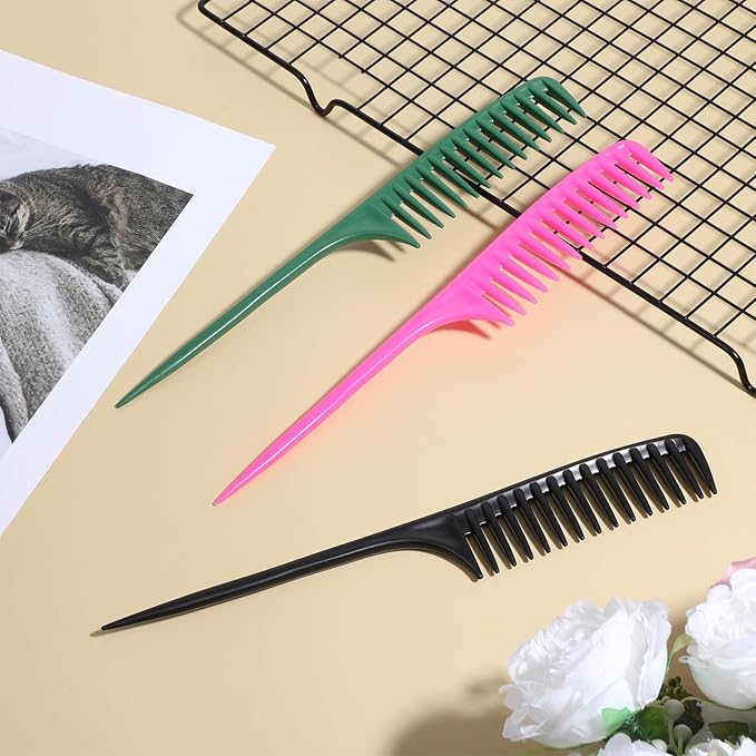 Wide Tooth Rat Tail Comb Set for Sectioning Styling Heat Resistant and Anti-Static Hair Detangling Combs for All Hair Types 3 Pcs