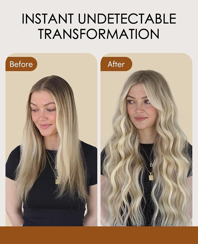 VINBAO Injected Tape in Hair Extensions Ash Blonde Highlights Platinum Blonde Invisi Edge Tape in Extensions Human Hair 45g 20pcs Hand Tied Tape Weft 16inch #18P60