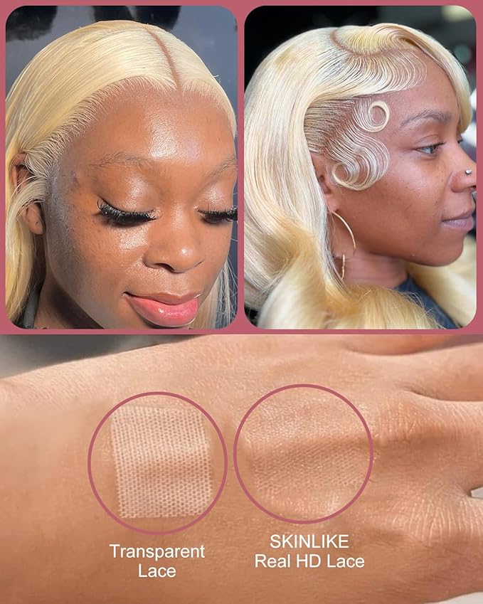 Alididi Skinlike Real Hd 613 13x6 Lace Front Wig Human Hair Pre Plucked Bleached Knots 200% Density 0.10mm Ultra-Thin Invisible Lace Blonde Wig Human Hair Body Wave For Women 26 Inch