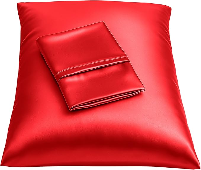 BLISSFORD Satin Pillowcase with Zipper, for Hair and Skin Care, Feels Soft and Cool Like a Silk Pillowcase, Red Satin Pillow Cases Set of 2, Slik Pillow Cover, Queen Size - 2 Pack