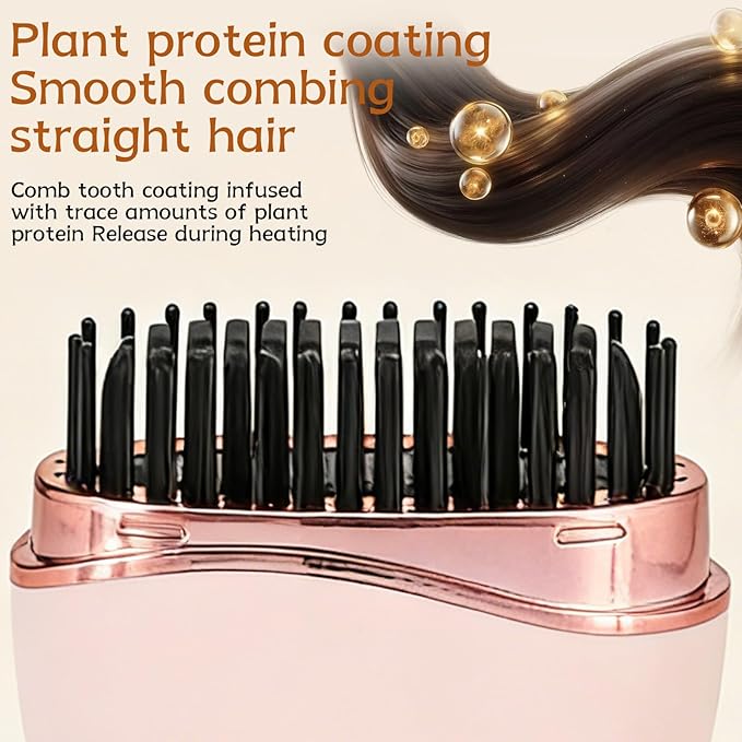 Mini Straightener, Rechargeable Portable Mini Hair Straightener Brush, Fast Heating Hot Comb 3-Speed Temperature Control with Anti Scald Shell and Built-in Mirror for Home Travel (White)