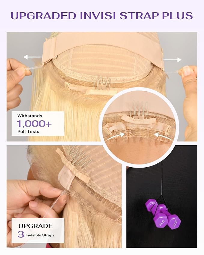 Hidden Strap Body Wave 360 613 Lace Front Wig Human Hair Glueless Wigs Human hair Pre Plucked Pre Bleached 180% Density Blonde Wig With Drawstring HD Full Lace Human Hair Wigs 28Inch