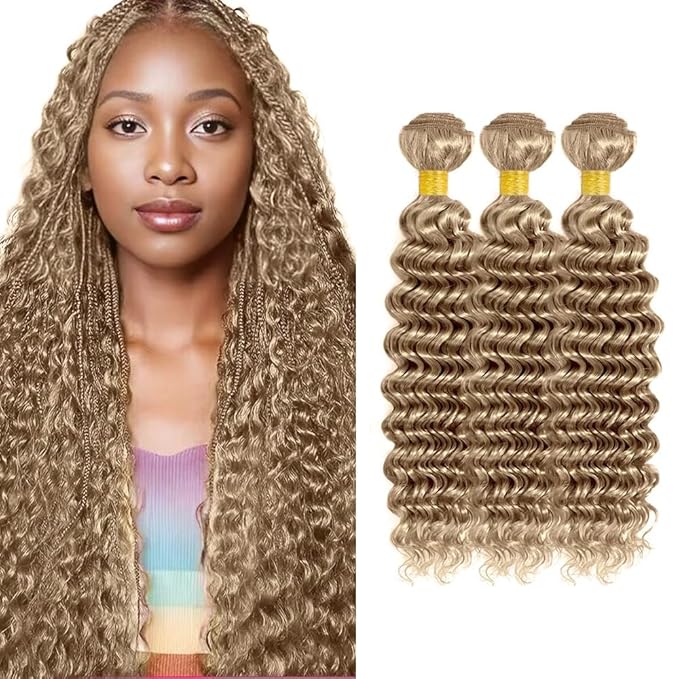 30 32 34 Inch Ash Blonde Bundles Human Hair Color #22 Deep Wave Bundle Blonde Deep Wave Bundle Virgin Remy Hair Extensions Light Blonde Color