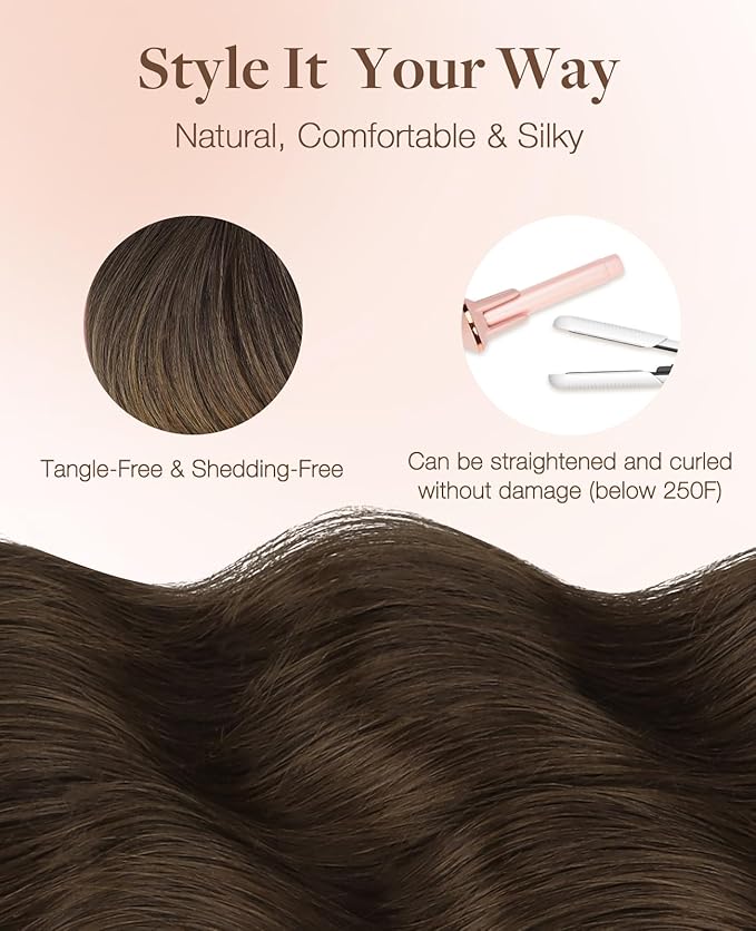 GOO GOO Invisi Edge Tape in Hair Extensions Human Hair, 1D/2C/4E Chocolate Dip Color Melt 20pcs 14inch 50g, Virgin Remy Hair, Seamless Injected Tape, Natural Look