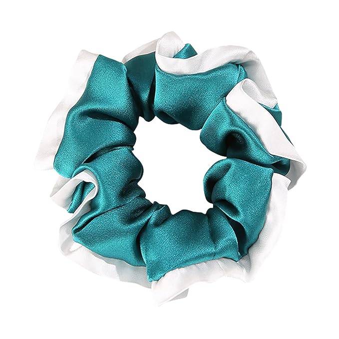 DAISYSILK Pure Mulberry Silk Hair Scrunchie for Women Gentle No-Crease Silk Hair Tie Smooth Elastic Ponytail Holder (Peacock Blue)