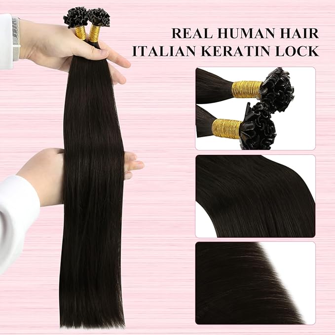 YoungSee U Tip Hair Extensions Brown U Tips Hair Extensions Real Human Hair Darkest Brown 18In 1G/S 50G