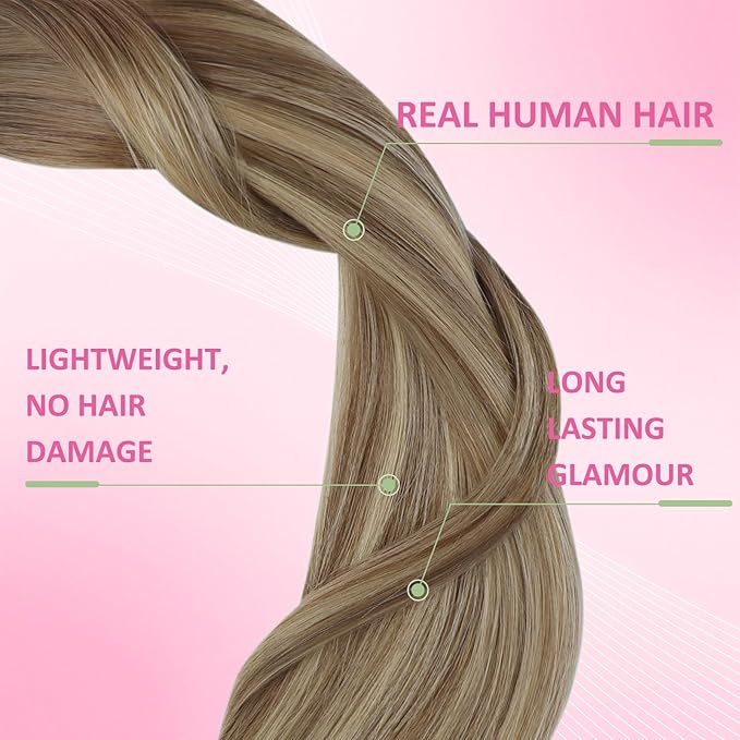 YoungSee Tape in Hair Extensions Human Hair Brown Tape in Hair Extensions Balayage Tapes ins Human Hair Extension Light Brown Ombre Platinum Blonde Hair Extension Tape-in 18 Inch 20pcs 50g