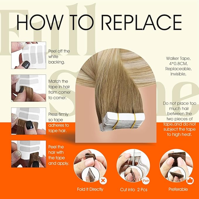 Full Shine Blonde Tape in Hair Extensions Color 6/27/60 Balayage Tape in Extensions Human Hair 24Inch Remy Seamless Skin Weft Long Straight Extension Soft Silky for Party 50G 20Pcs