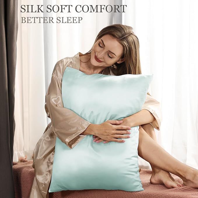 Adubor 100% Silk Pillowcase - Mulberry Silk Pillow Cases, 23 Momme 6A Grade Fibers, Silk Pillow Case for Hair and Skin Health, with Hidden Zipper (King 20''×36'', Light Green, 1PC)