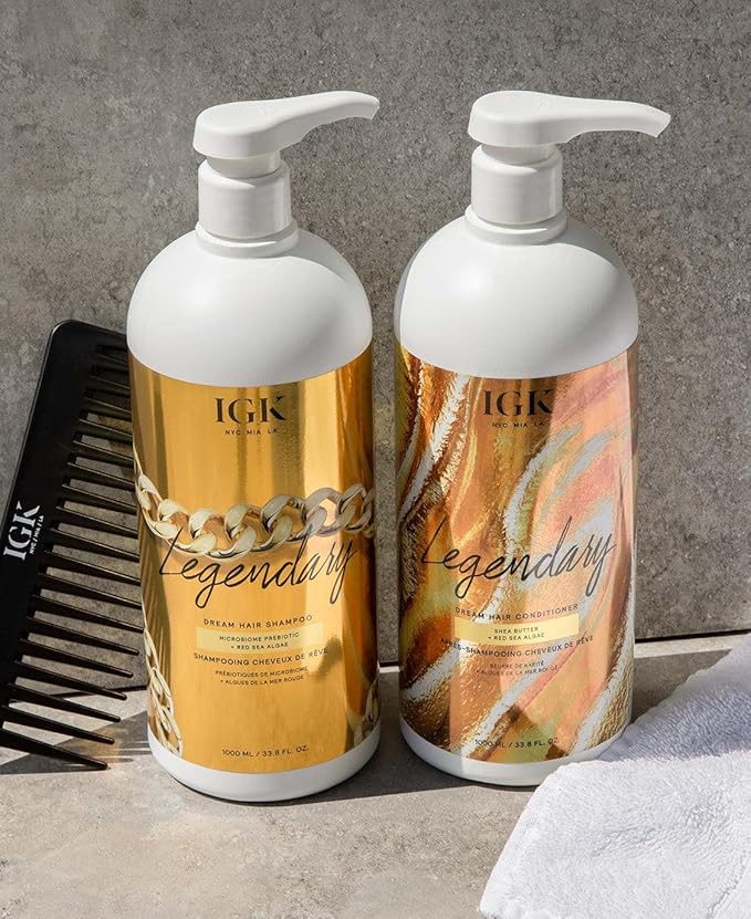 IGK Legendary Dream Hair Shampoo and Conditioner (1L) | Healthy, Hydrated, Shiny | Vegan, Cruelty-Free | Set of 2