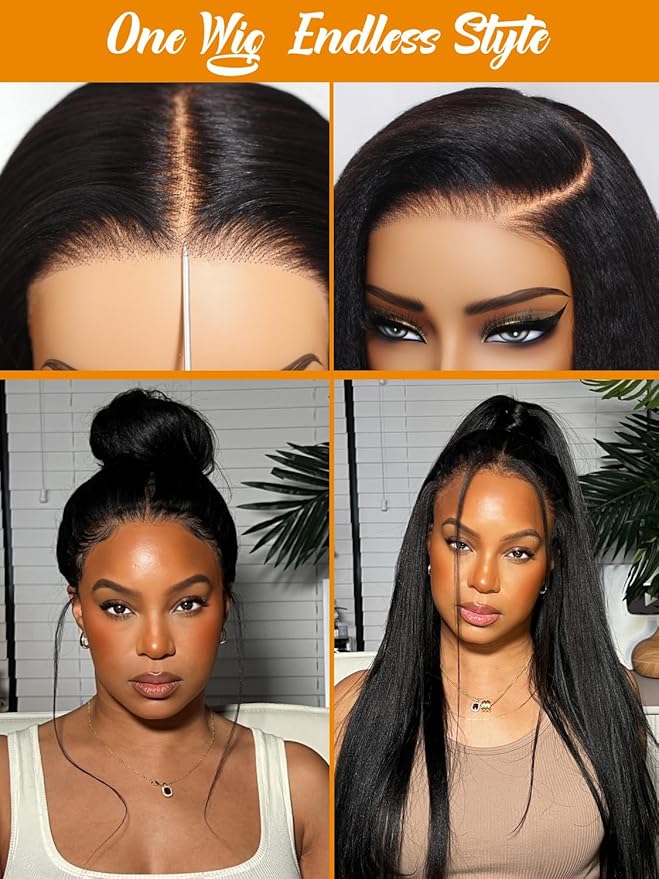Julia Hair No Slip Yaki Straight 7x5 Lace Closure Glueless Drawstring Wig Flexible Mesh Cap Bye-Bye Slip Pre Cut HD Lace Front Pre Everything Bleached Knots Wear and Go Wig,Zero Slip Hold 20 Inch