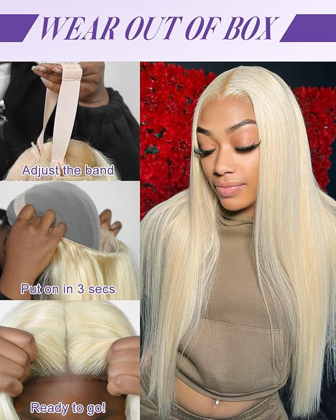 613 Lace Front Wig Human Hair 180% Density Wear and Go Glueless Wigs Human Hair Blonde Wig Human Hair Pre cut Lace Pre Plucked Real Bleached Knots (24inch,9X6 Straight Wig)