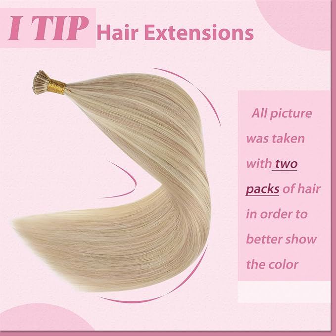YoungSee I Tip Hair Extensions Human Hair Blonde I Tip Extensions Ash Blonde Highlight Bleach Blond Itip Human Hair Extension 14 Inch 80s 50g I-Tips Extension Remy Human Hair