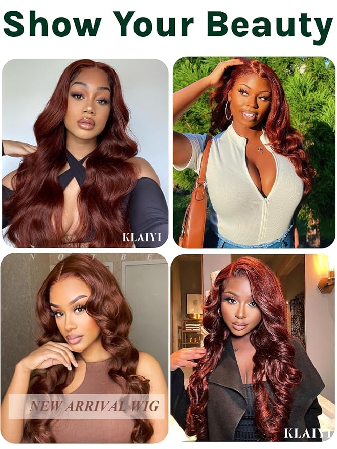 KLAIYI Bye Bye Knots Glueless Wig Reddish Brown Body Wave 7x5 Pre Cut HD Lace Front Wigs Human Hair Put On And Go Wig Pre Bleached Pre Plucked with Baby Hair 30S Ready To Wear 150% Density Full 16Inch