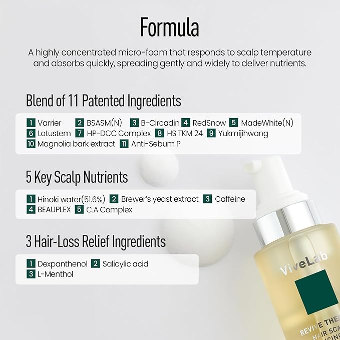 Revive Therapy Hair Scalp Enhancing Foam by ViveLab - Nighttime Care for Scalp, Vegan Formula 3.38 oz