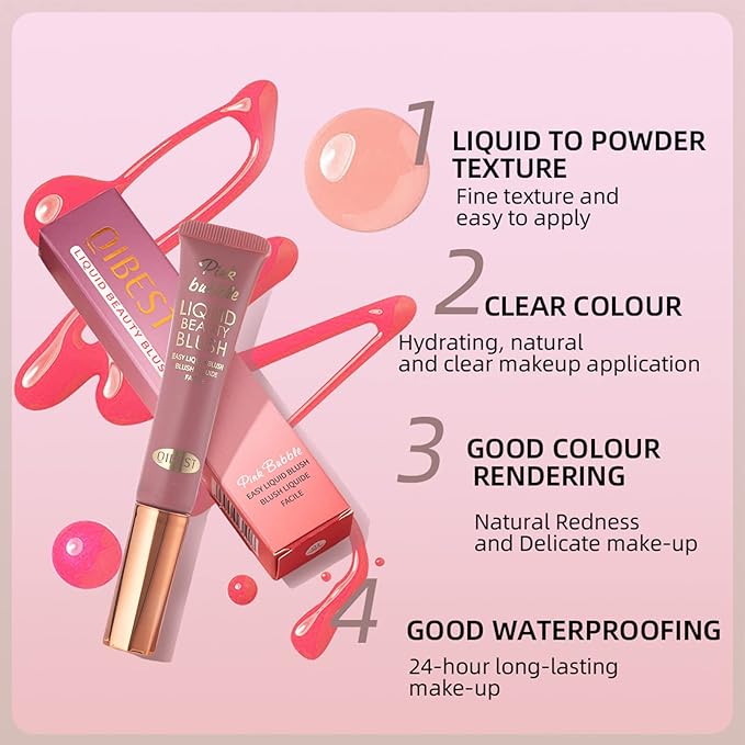 Liquid Blush Beauty Wand Matte Cream Blush Stick with Soft Cushion Applicator For Natural Cheek Tint Blendable Lightweight Long Lasting Dewy Finish makeup blush for Face(03 Plum Wine)