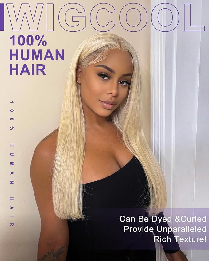 613 Lace Front Wig Human Hair 180% Density Wear and Go Glueless Wigs Human Hair Blonde Wig Human Hair Pre cut Lace Pre Plucked Real Bleached Knots (24inch,9X6 Straight Wig)