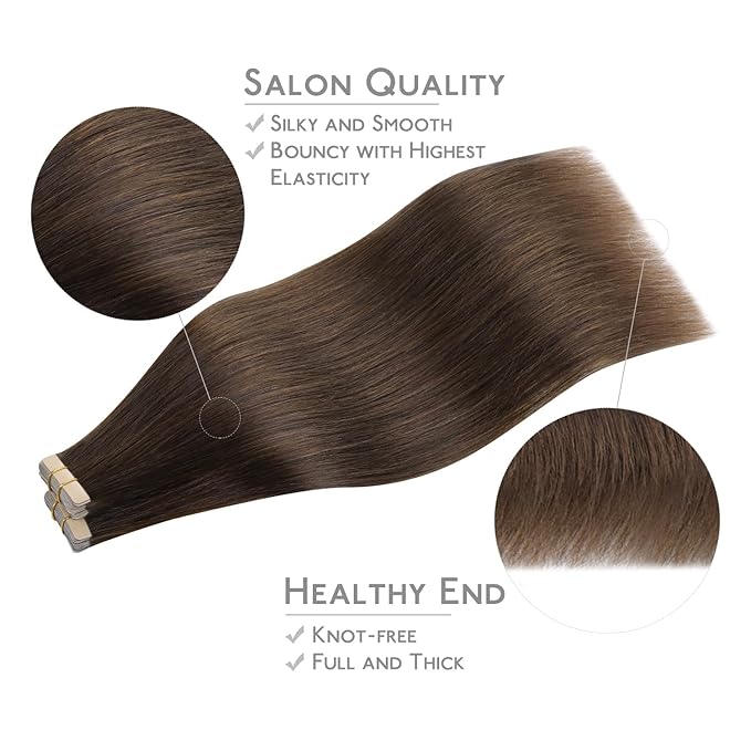 WENNALIFE Tape in Hair Extensions Human Hair, 40pcs 100g 24 inch Chocolate Brown Hair Extensions Real Human Hair Straight Tape in Extensions Invisible Human Hair Extensions Reusable Hair Extensions