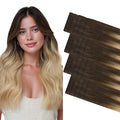 GOO GOO Invisi Edge Tape in Hair Extensions Human Hair, 4/18 Balayage Chocolate Brown Highlighted Dirty Blonde, 20pcs 16inch 50g, Virgin Remy Hair, Seamless Injected Tape, Natural Look