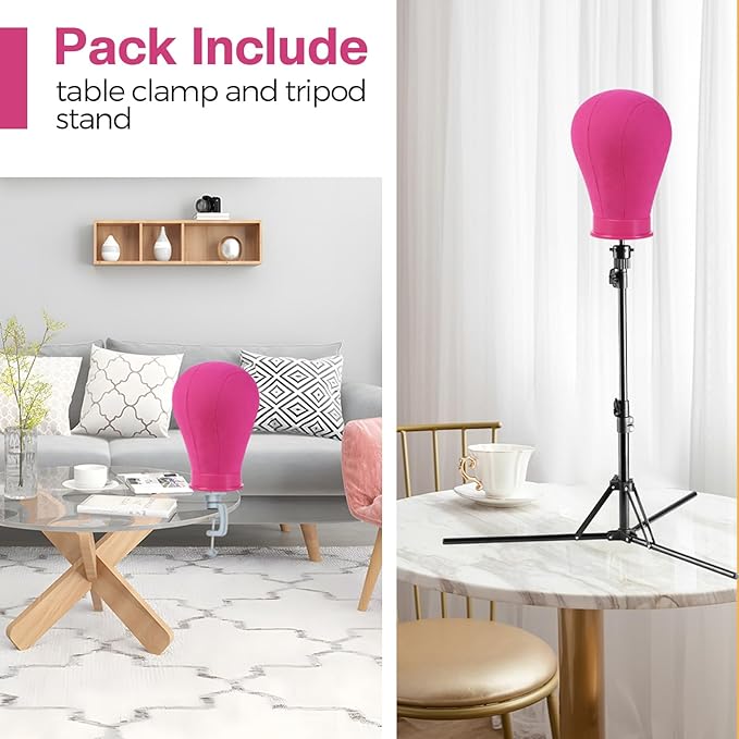 Neverland Beauty & Health 23 Inch Wig Head, Wig Stand Tripod with Head, Wig Head Stand with Mannequin Head for Wigs, Wig Stand with Head, Adjustable Tripod Manikin Head Set for Cosmetology(Rose Red)