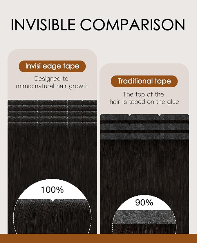 VINBAO Invisi Edge Tape in Hair Extensions Human Hair Darkest Brown Pro Invisible Injected Tape in Extensions 40g 14in 20pcs Seamless De Cabello Humano 14inch #2