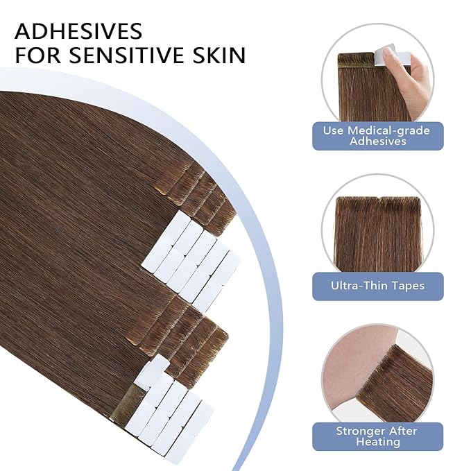 COOKAYU Invisible Tape in Human Hair Extensions, Medium Brown Injected Tape ins Real Human Hair Seamless Extensions 20pcs 45g 20Inch